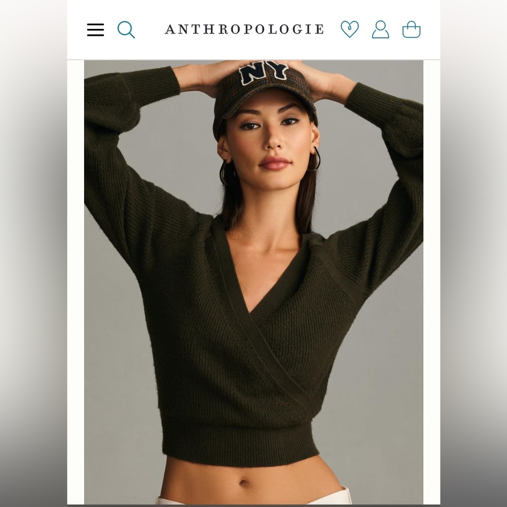 By Anthropologie Deep-V Sweater, size Medium in Forest Green